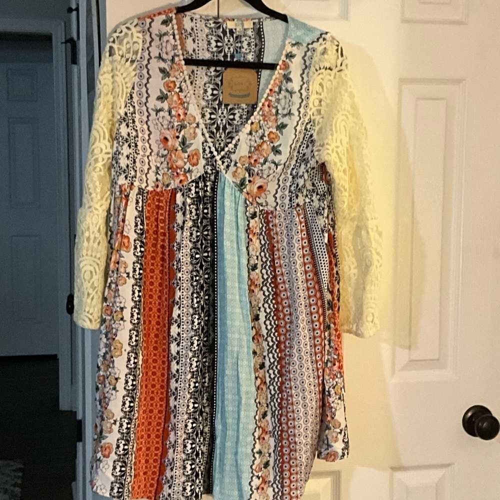 Kori Colorful Patchwork Blouse with Lace Detail